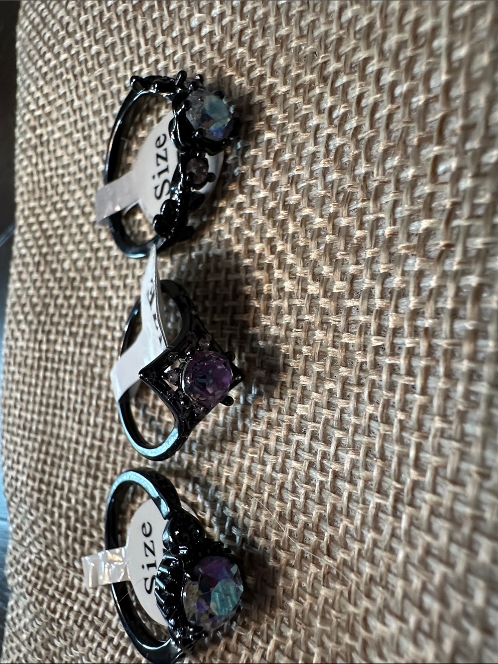 Black Filigree Rings with Colorful Gemstones - Set of 3